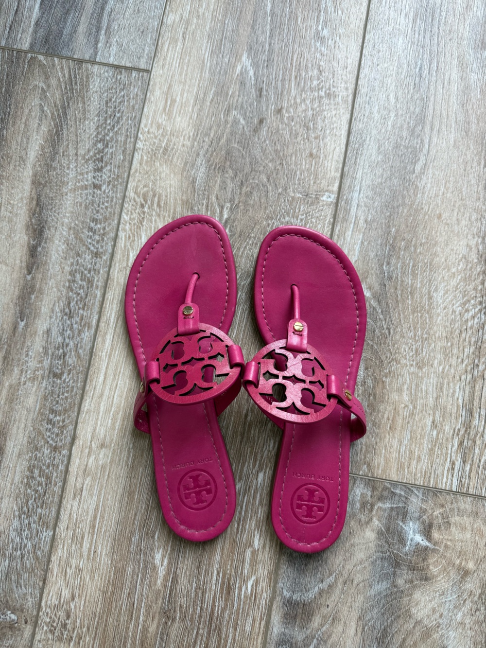Tory Burch Hot Pink Cutout Logo Thong Sandals
